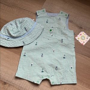 Little Me Green Striped Hat and Romper Set